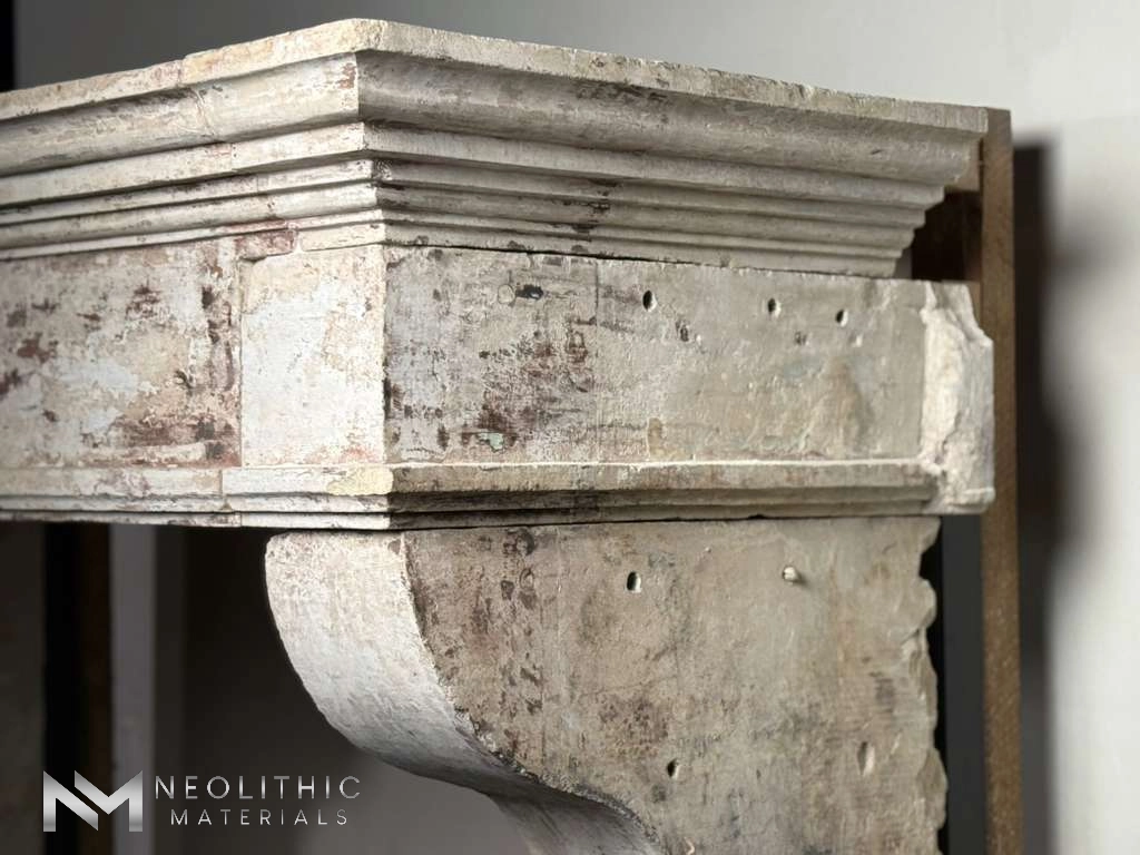 French Antique 18th Century Limestone Fireplace - Image 5